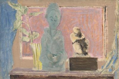 [Still life with two statues]