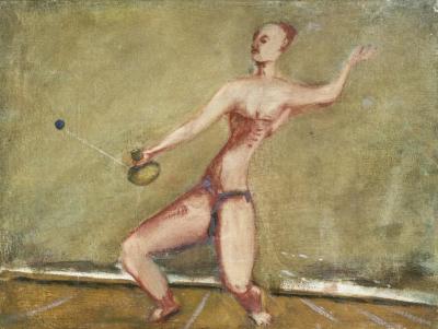 [Reclining female nude and man with racquet and ball] The Scribble-In Book, page 97