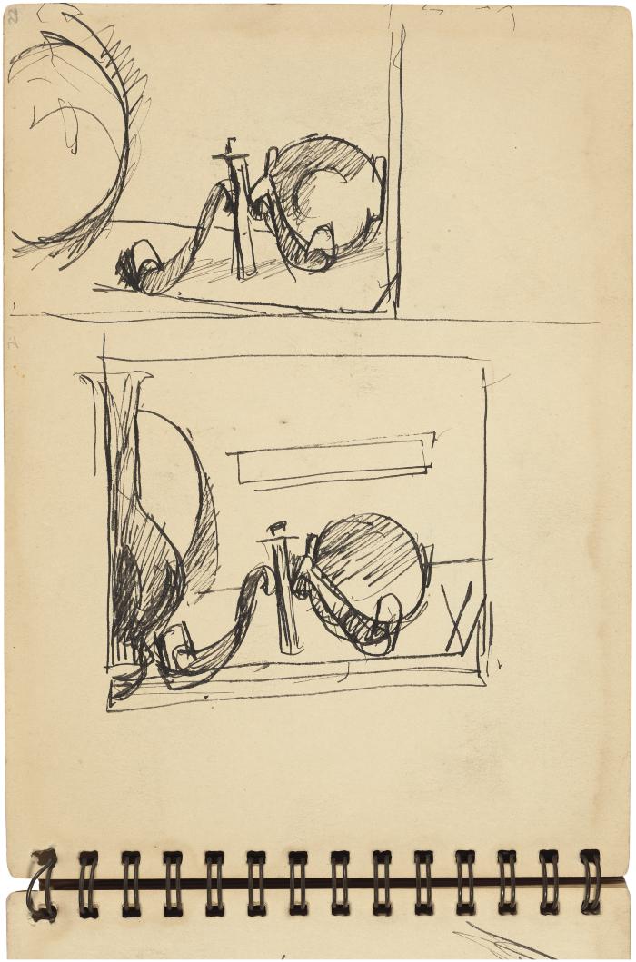 [Two still lifes with pipe, vase, candlestick, plate, and saucer] Gyral Sketch Book 2, page 43