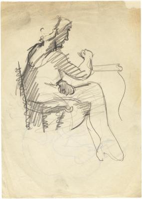 [Woman seated at table]