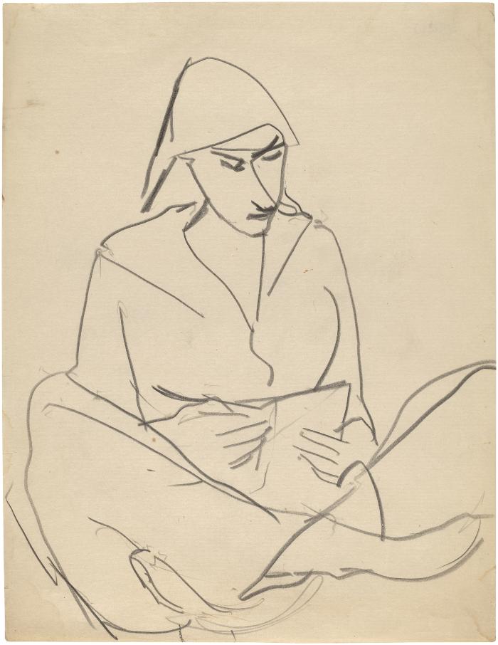 [Seated woman reading]