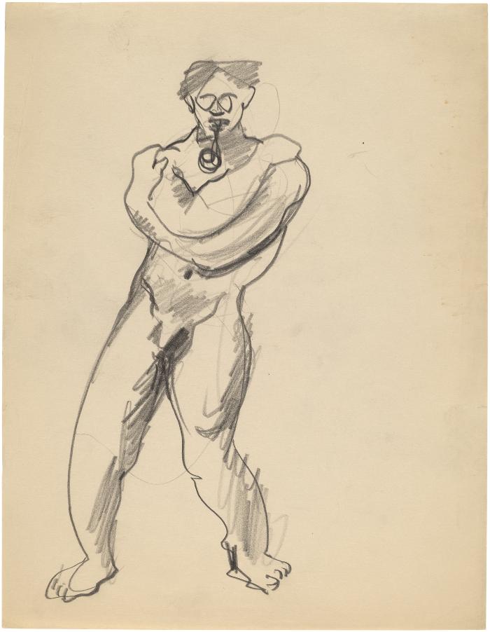 [Standing male nude with pipe]