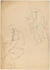 [Woman seated at table, two studies]