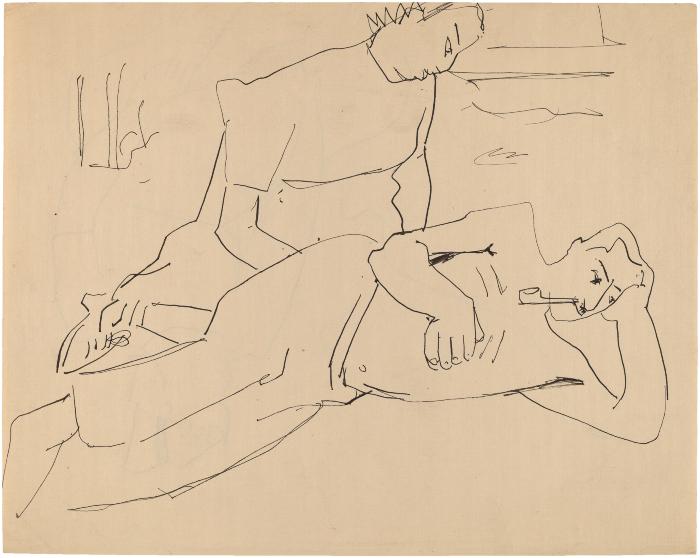 [Seated woman and reclining man with pipe]