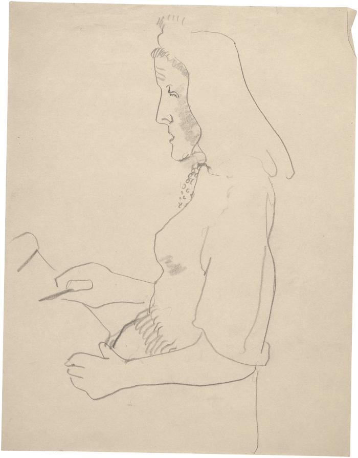 [Seated woman drawing]