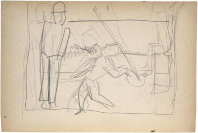 [Three figures, one with racquet and ball] The Scribble-In Book, page 96