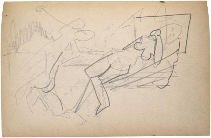 [Reclining female nude and man with racquet and ball] The Scribble-In Book, page 97